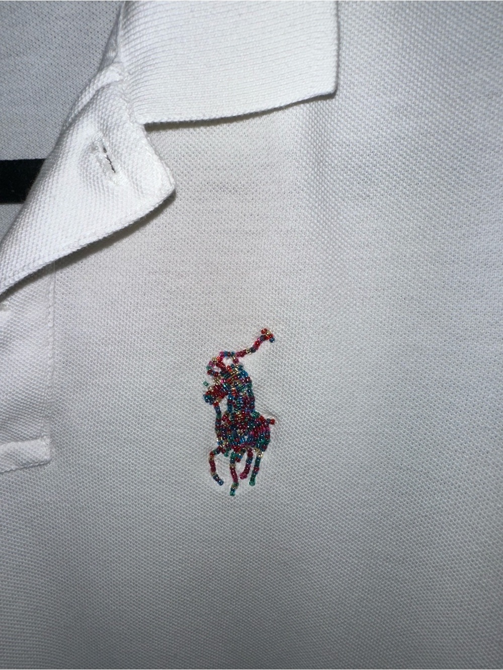 Polo Ralph Lauren Beaded Big Pony White Classic Fit Polo Shirt ✨Rare✨